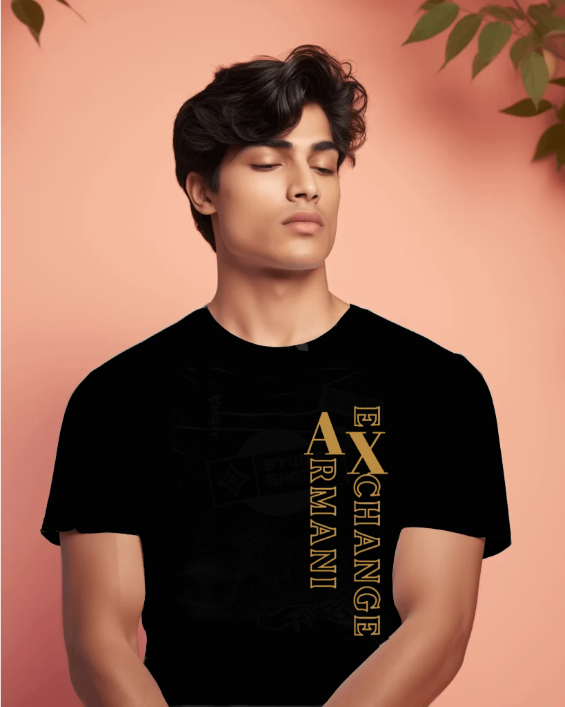 ARMANI EXCHANGE LINE PATTERN IMPORTED T-SHIRT