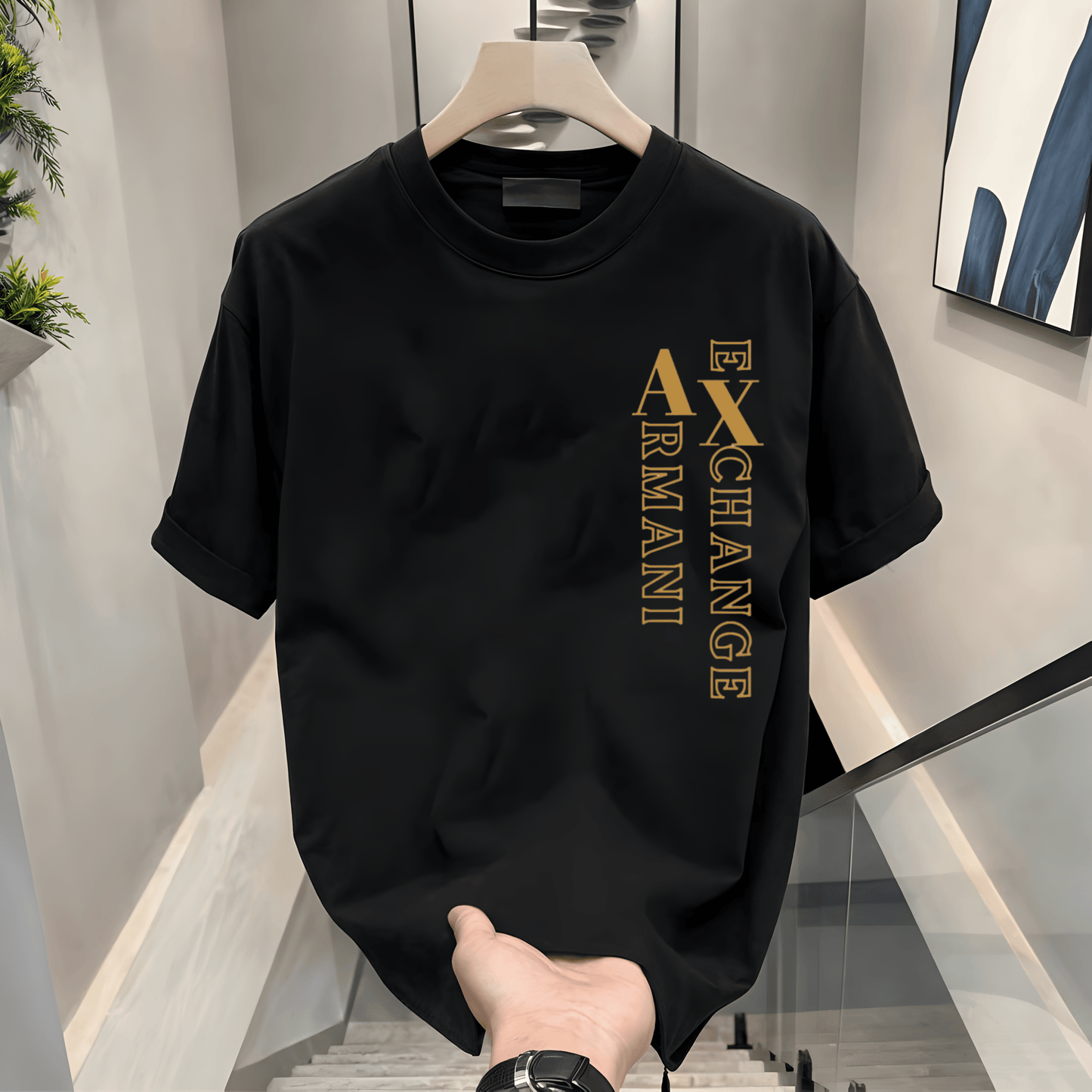 ARMANI EXCHANGE LINE PATTERN IMPORTED T-SHIRT